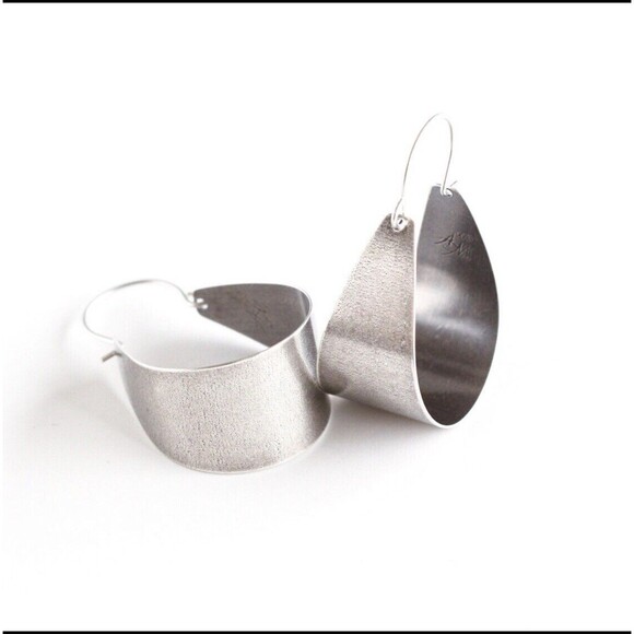 Silver Scoop Earrings Large Arc Shaped Handmade Jewelry By Blue Hour Design - Picture 1 of 8